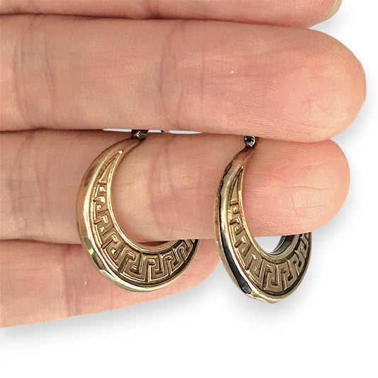 GOLD DEAL | 9ct (9K) Gold Vinatage Greek Key Pattern Hoop Earrings