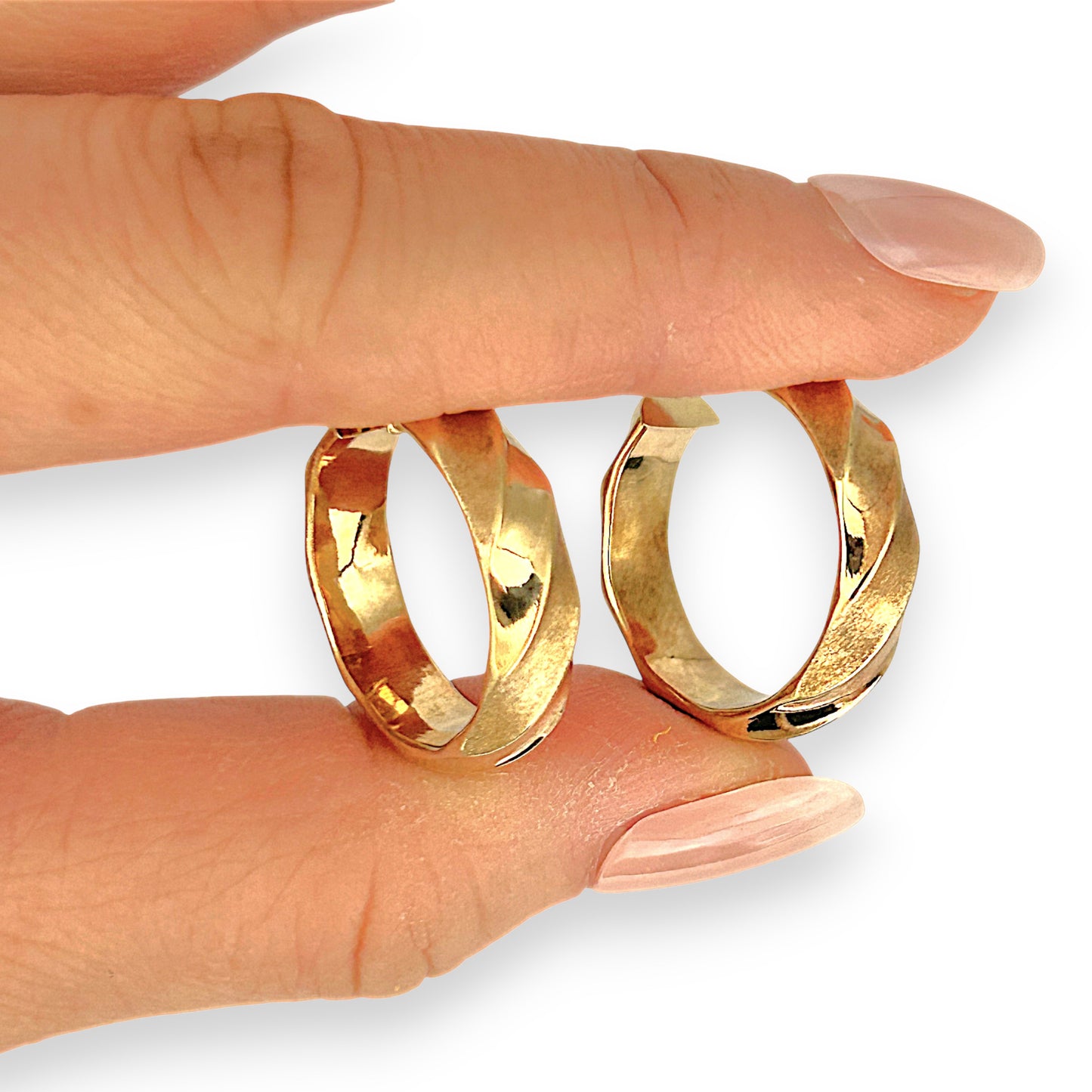GOLD DEAL | 9ct (9K) Gold Sculpted Shine Hoop Earrings 23.7mm x 5.8mm