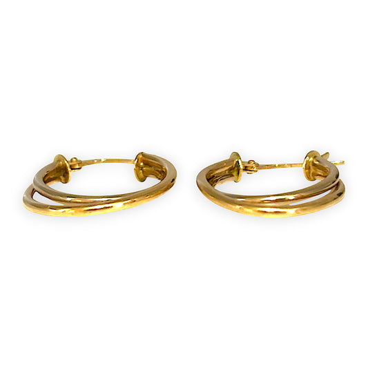 9ct Gold Twin Oval Plain Hoop Earrings. R # 1143