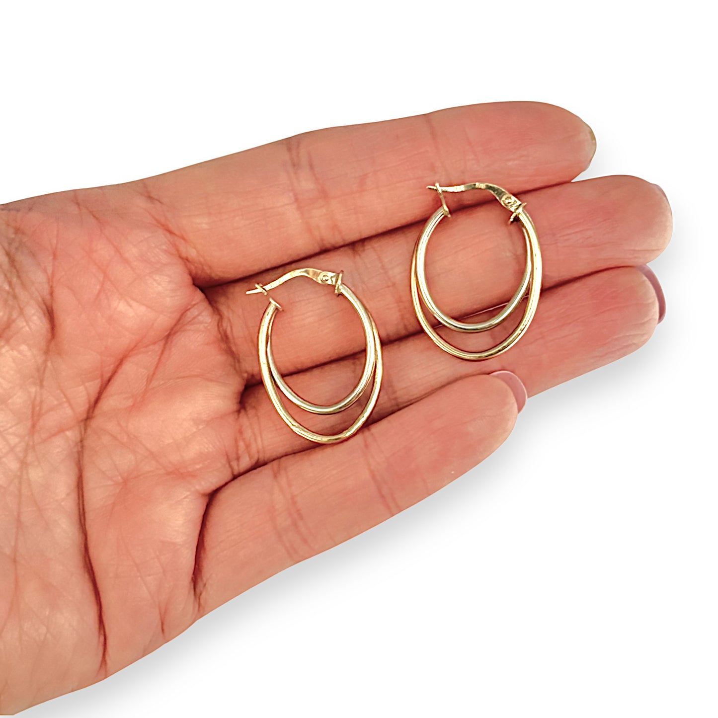 9ct Gold Twin Oval Plain Hoop Earrings. R # 1143