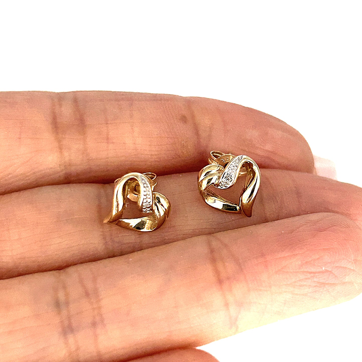 GOLD DEAL | 9ct (9K) Y/W Gold The Celeste Hearts Stud Earrings - Refurbished