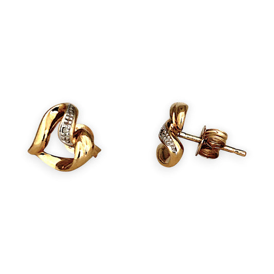 GOLD DEAL | 9ct (9K) Y/W Gold The Celeste Hearts Stud Earrings - Refurbished
