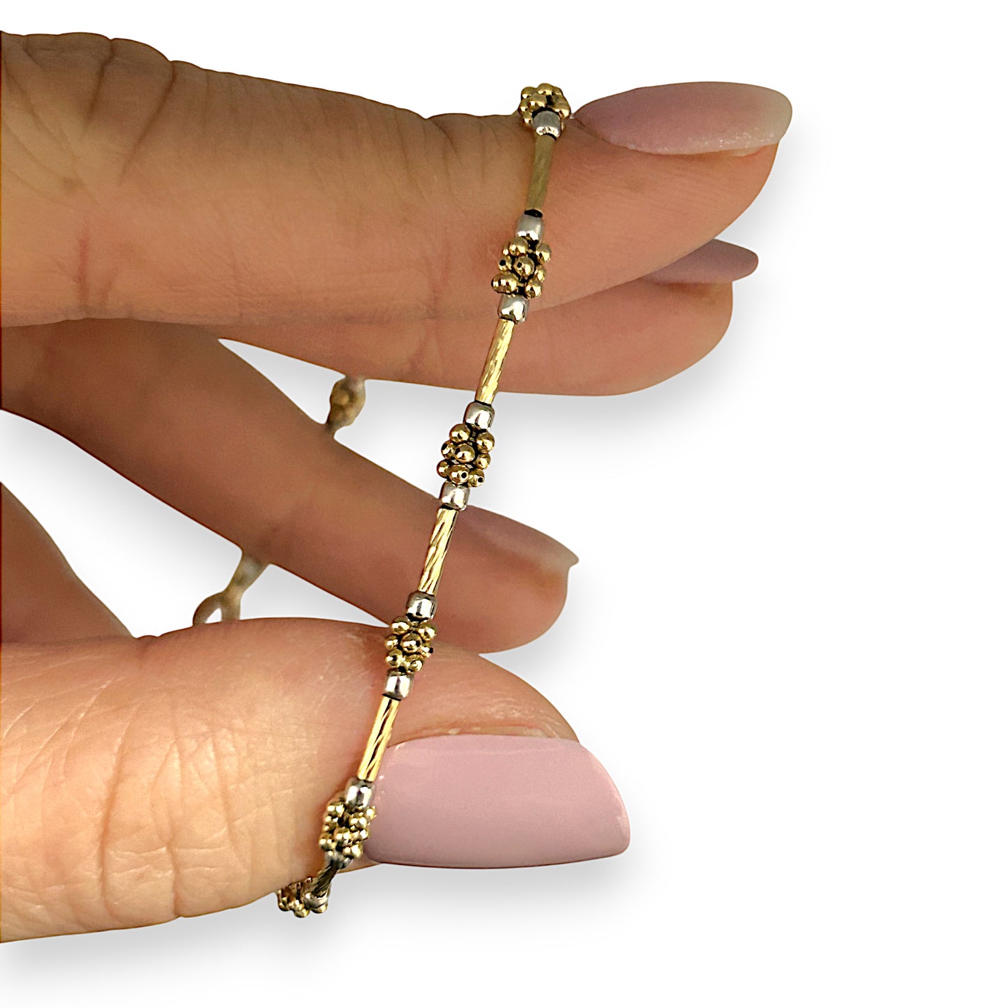 GOLD DEAL | 18ct (18K) Gold Y/W Two Tone Channel & Beads Bracelet Length 19.5cm