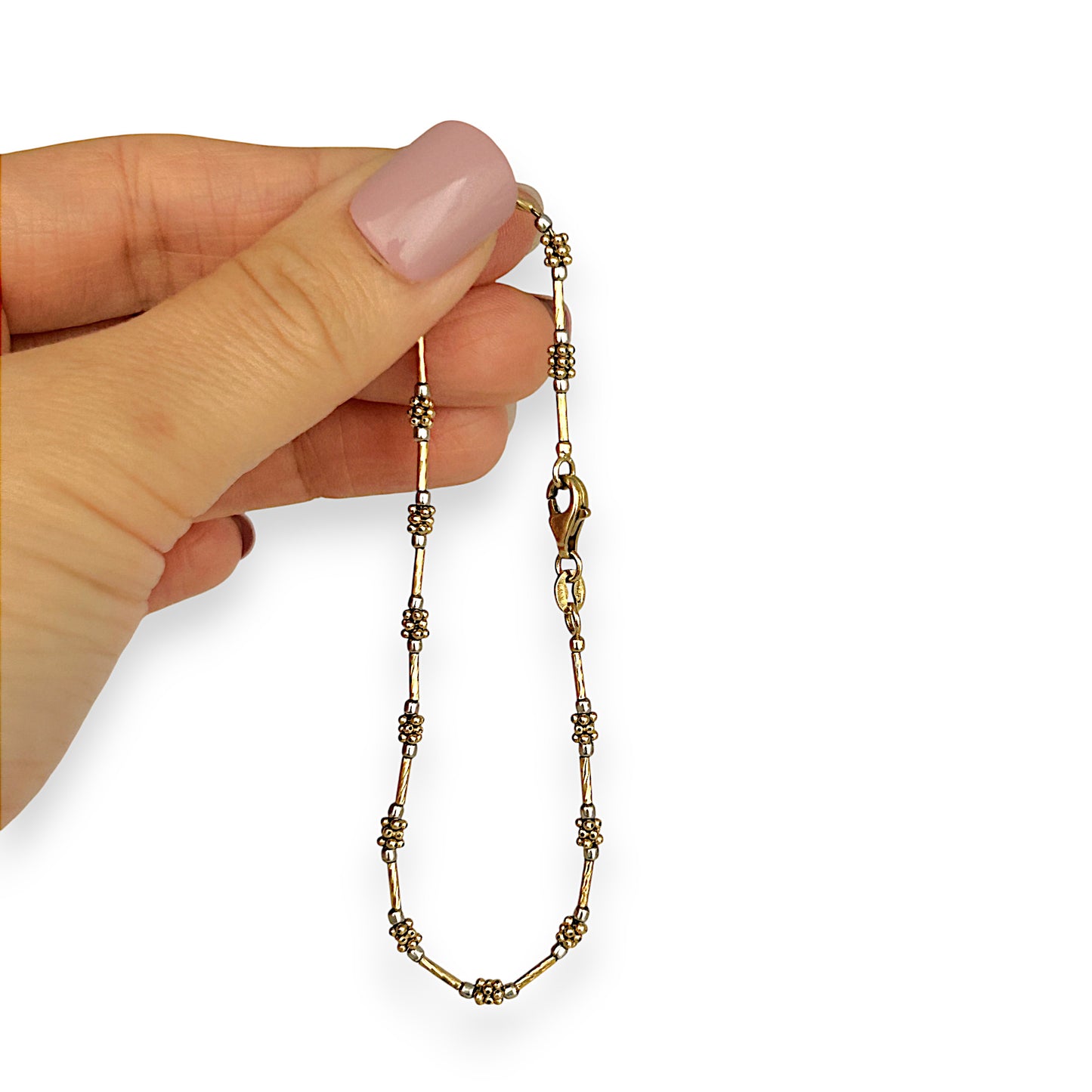 GOLD DEAL | 18ct (18K) Gold Y/W Two Tone Channel & Beads Bracelet Length 19.5cm
