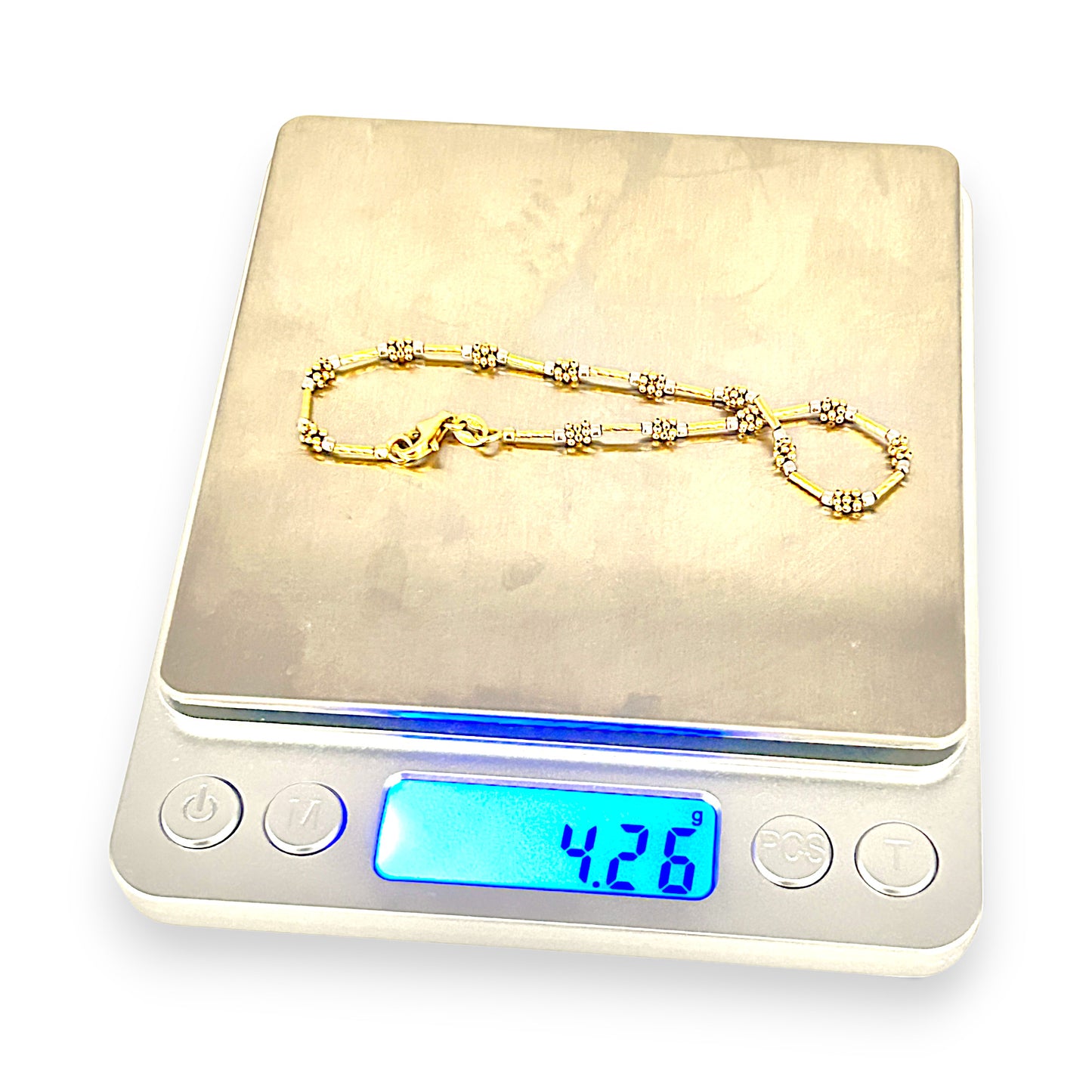 GOLD DEAL | 18ct (18K) Gold Y/W Two Tone Channel & Beads Bracelet Length 19.5cm