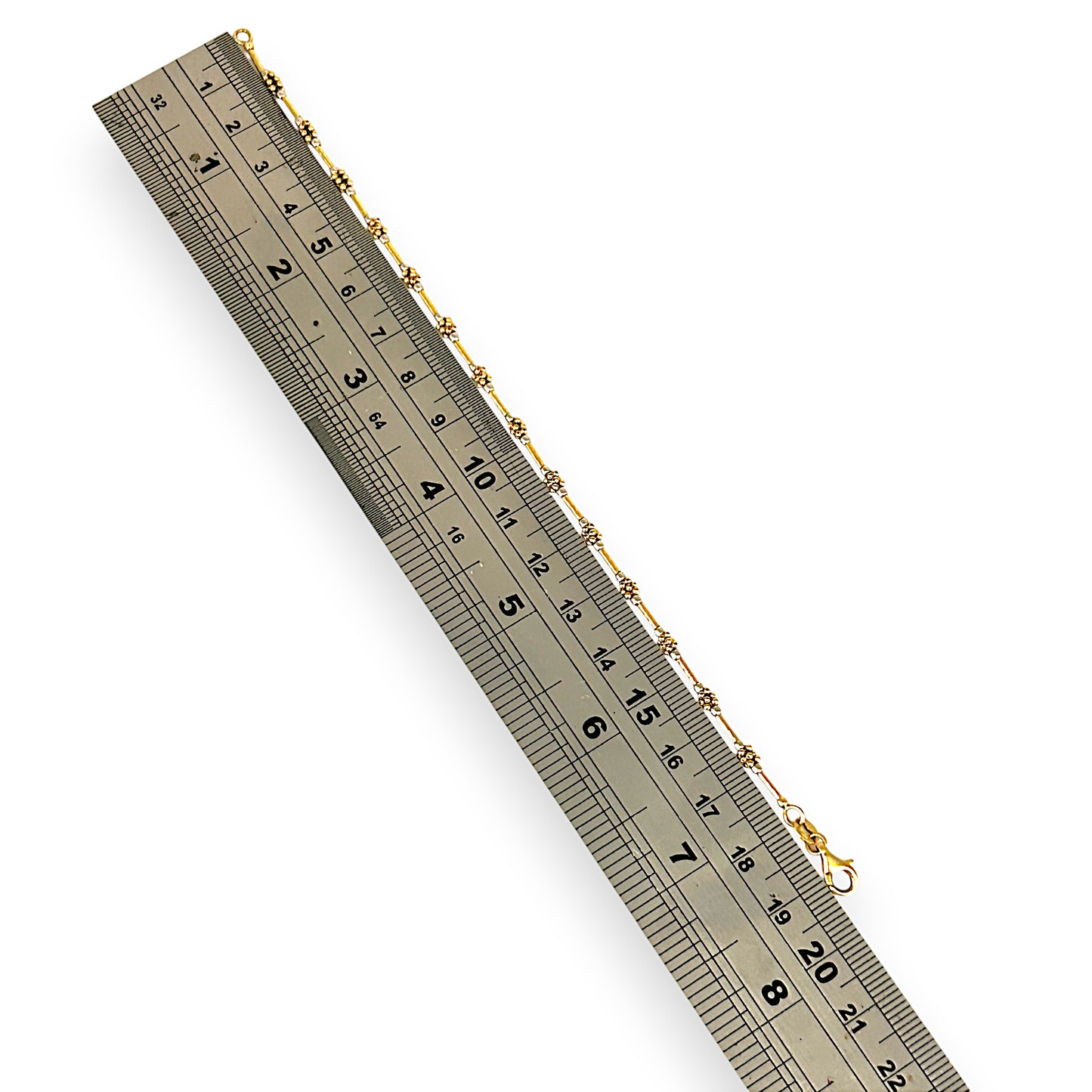 GOLD DEAL | 18ct (18K) Gold Y/W Two Tone Channel & Beads Bracelet Length 19.5cm
