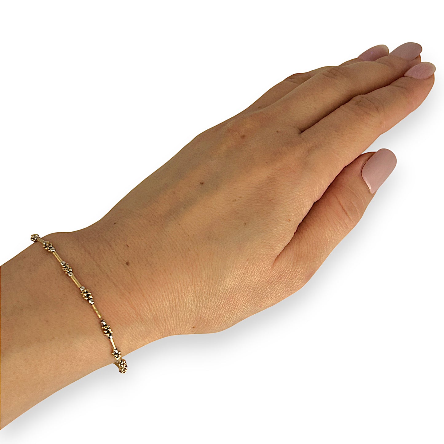 GOLD DEAL | 18ct (18K) Gold Y/W Two Tone Channel & Beads Bracelet Length 19.5cm