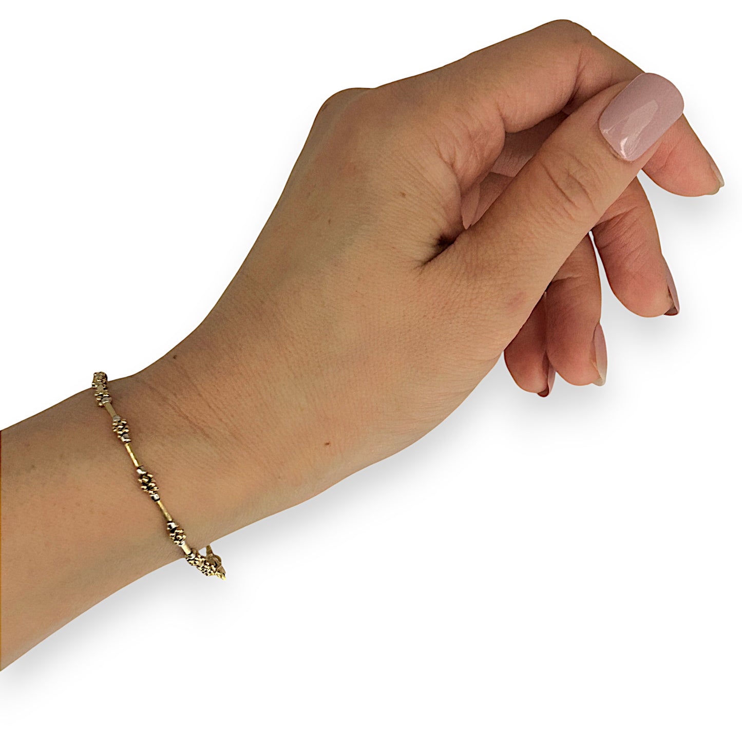 GOLD DEAL | 18ct (18K) Gold Y/W Two Tone Channel & Beads Bracelet Length 19.5cm