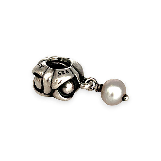 SILVER DEAL | Pandora Sterling Silver Dangle Charm - Bloom Gray Pearl