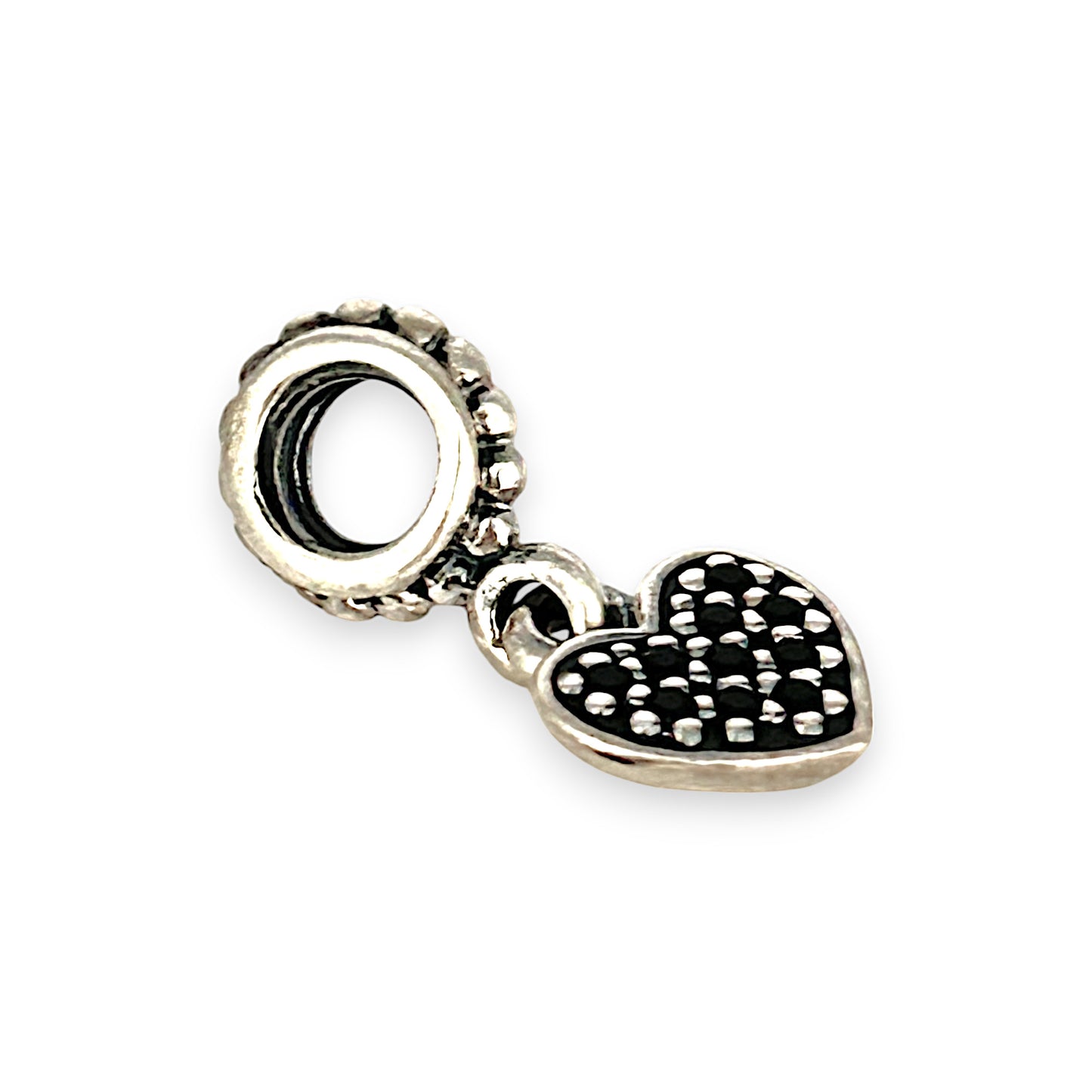 SILVER DEAL | Sterling Silver Charm - Black Pave Heart