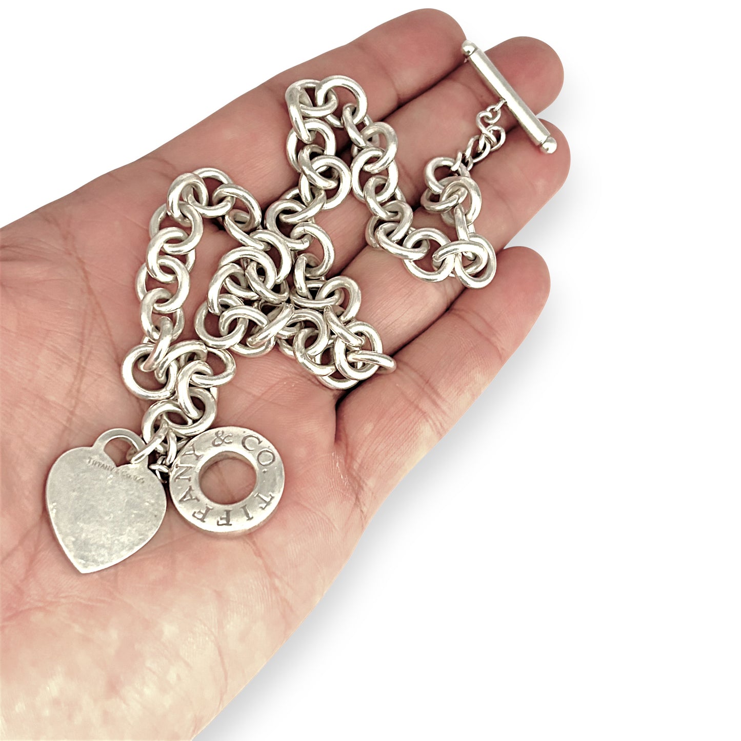 SILVER DEAL | Vintage TIFFANY & CO Sterling Silver Heart Tag Toggle Necklace 37cm
