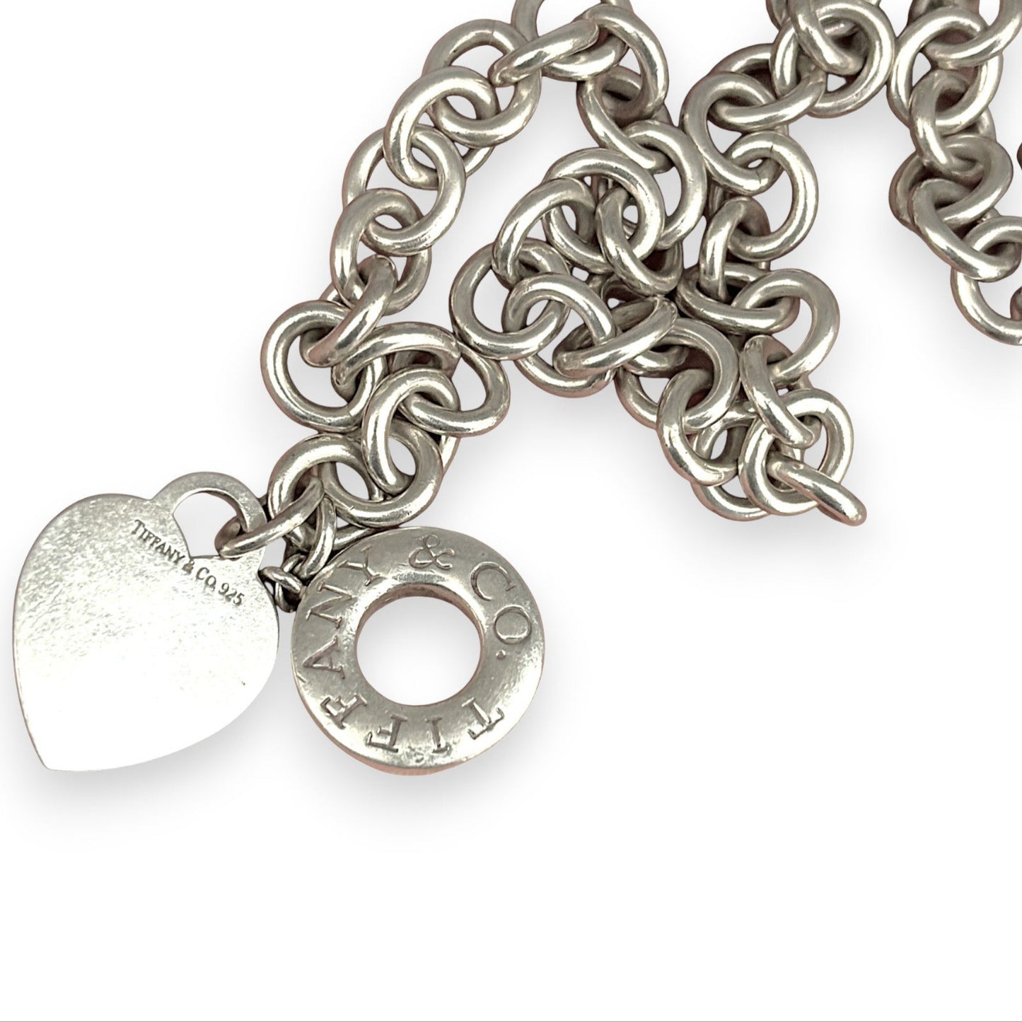 SILVER DEAL | Vintage TIFFANY & CO Sterling Silver Heart Tag Toggle Necklace 37cm