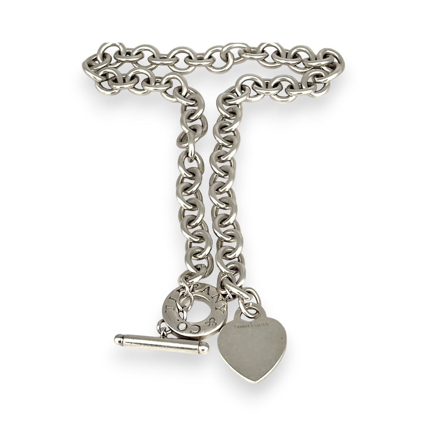 SILVER DEAL | Vintage TIFFANY & CO Sterling Silver Heart Tag Toggle Necklace 37cm