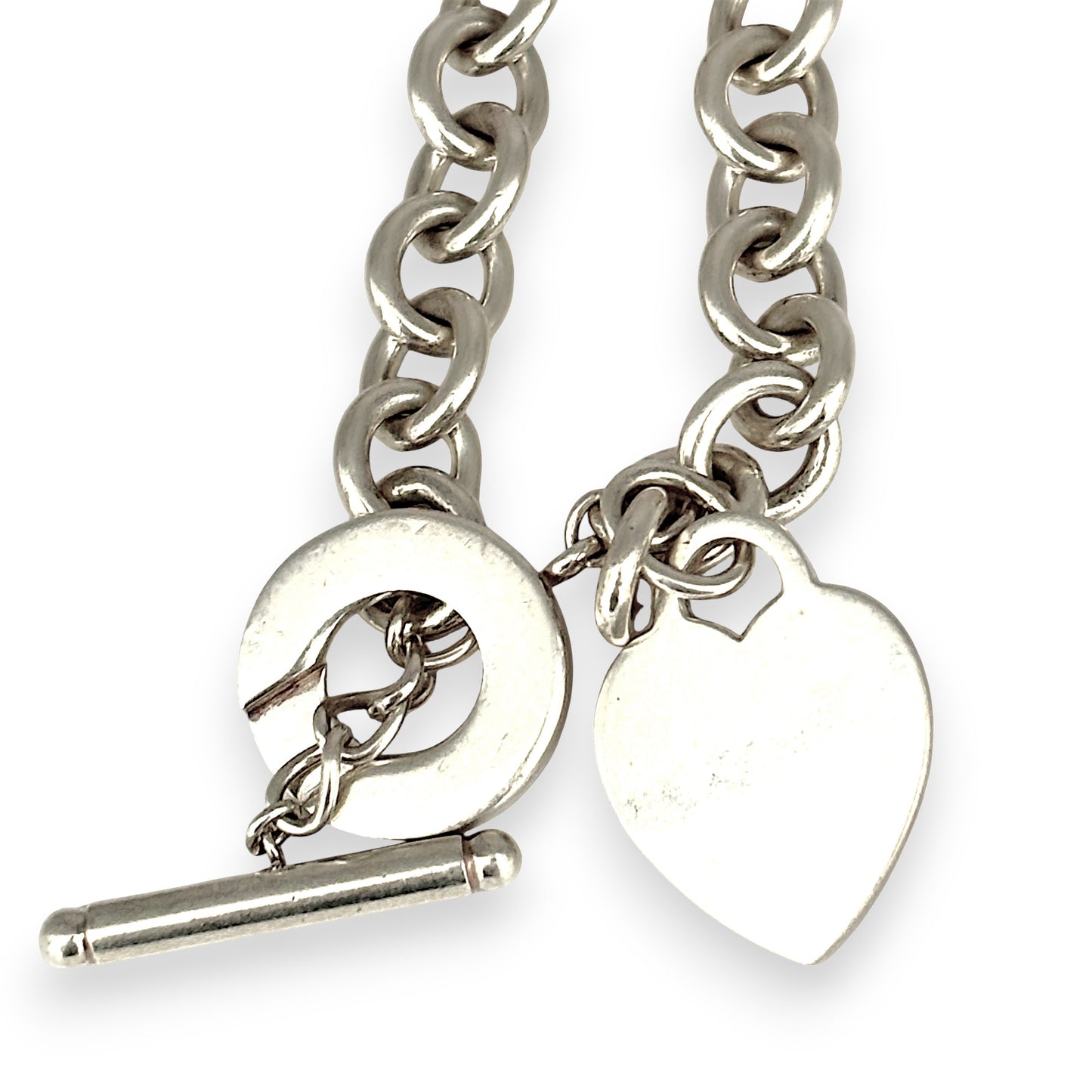 SILVER DEAL | Vintage TIFFANY & CO Sterling Silver Heart Tag Toggle Necklace 37cm