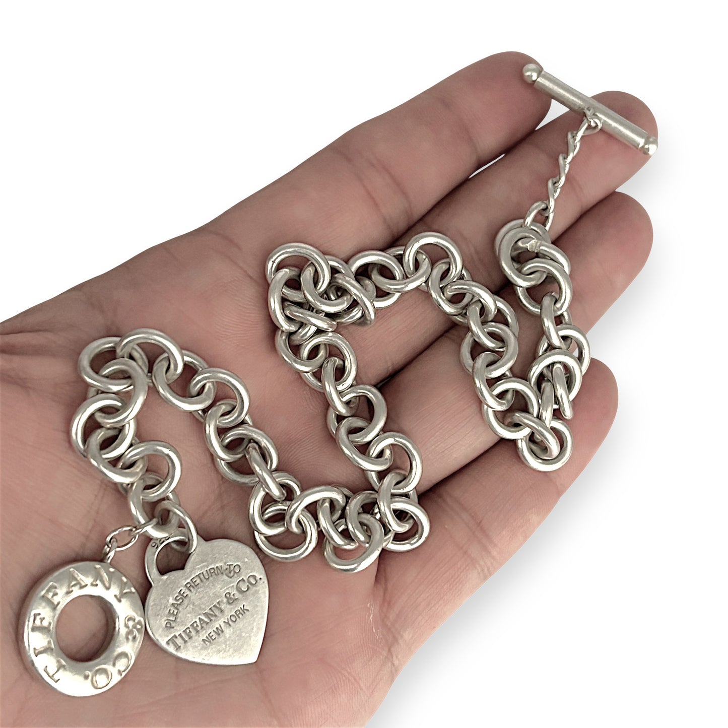 SILVER DEAL | Vintage TIFFANY & CO Sterling Silver Heart Tag Toggle Necklace 38.5cm