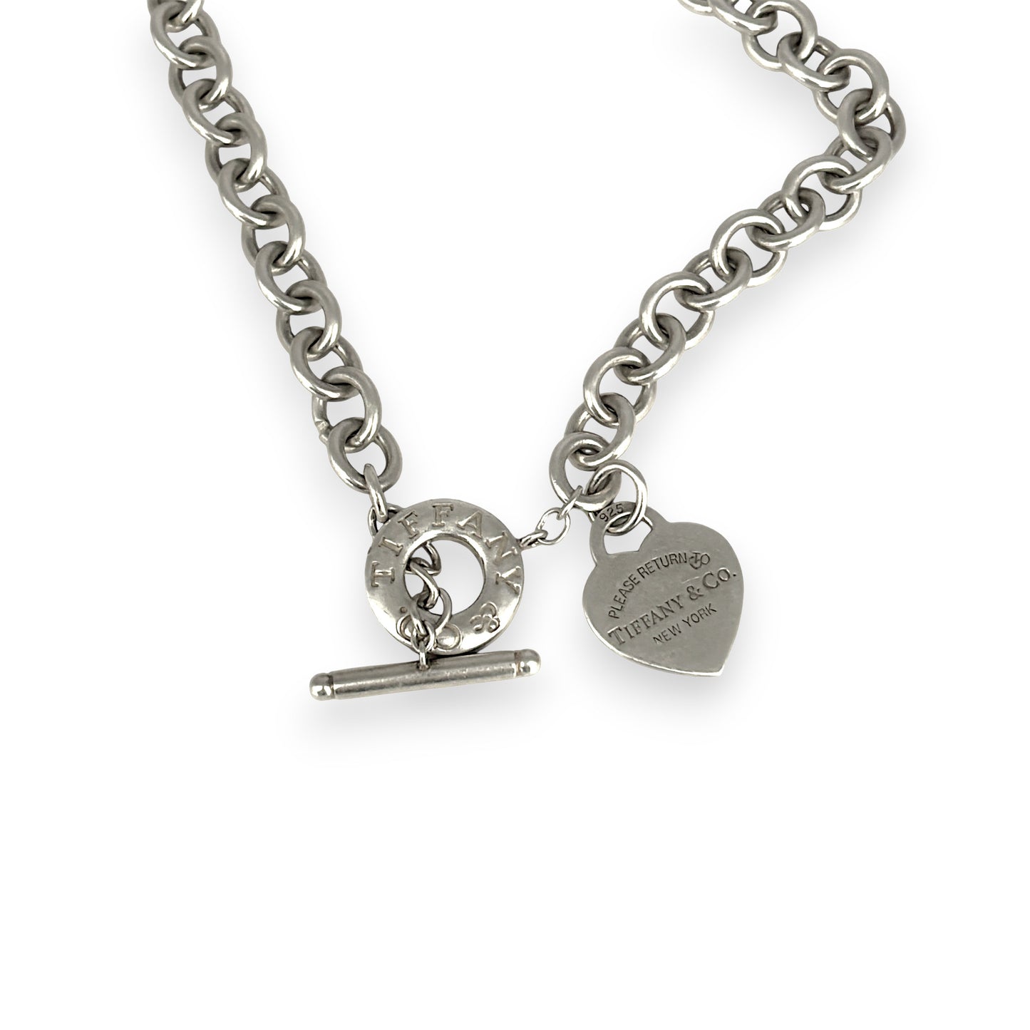 SILVER DEAL | Vintage TIFFANY & CO Sterling Silver Heart Tag Toggle Necklace 38.5cm