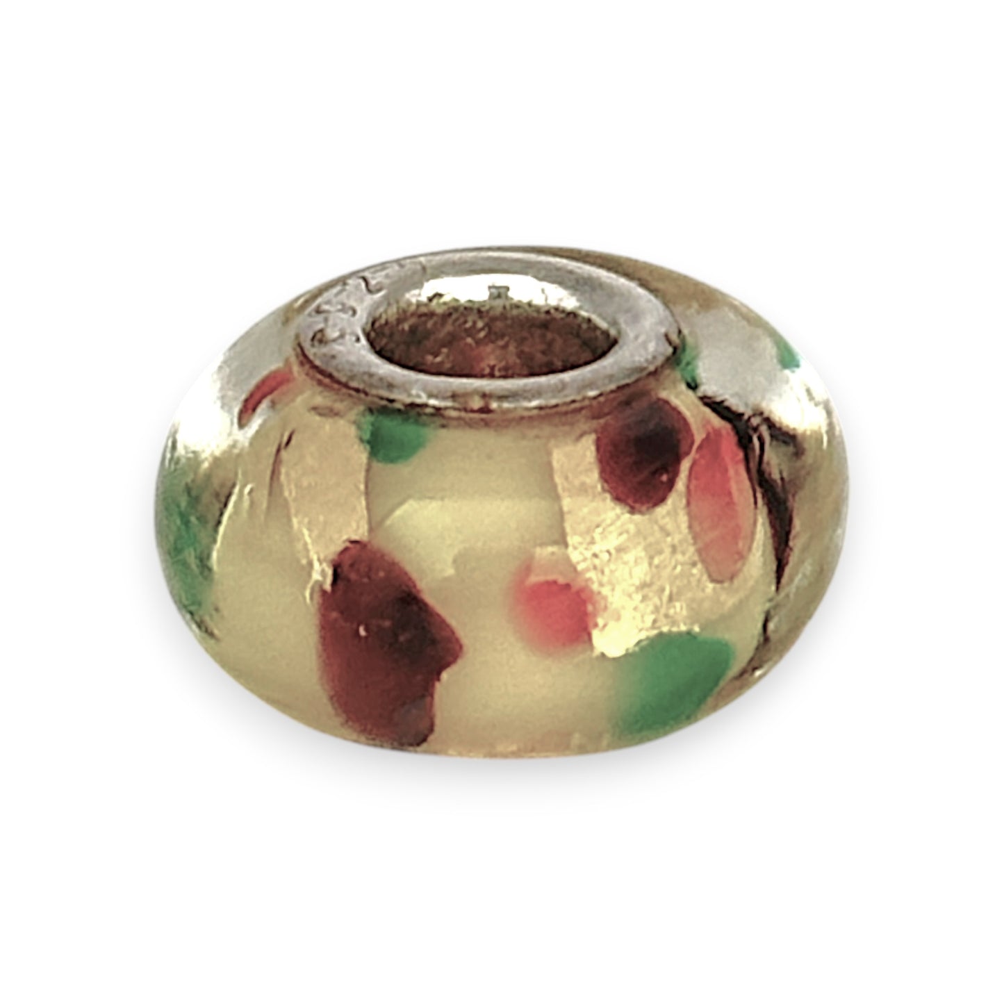 SILVER DEAL | Sterling Silver Murano Charm - Yellow with Colorful Dots