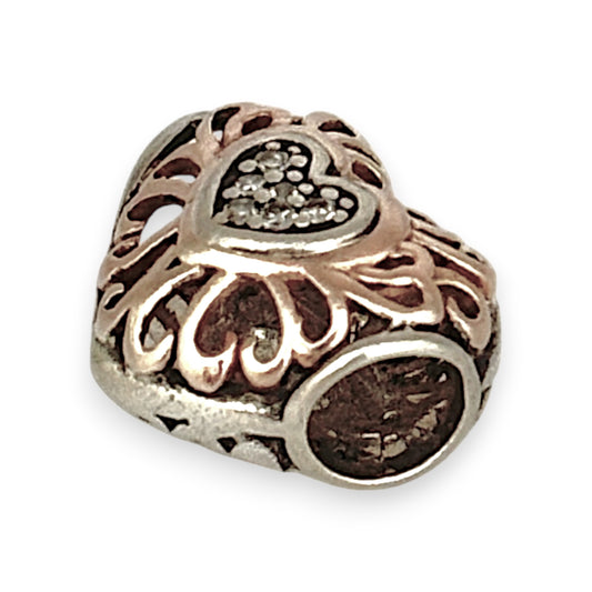 SILVER DEAL | E & R Sterling Silver Openwork Charm - Whispers of Love Heart