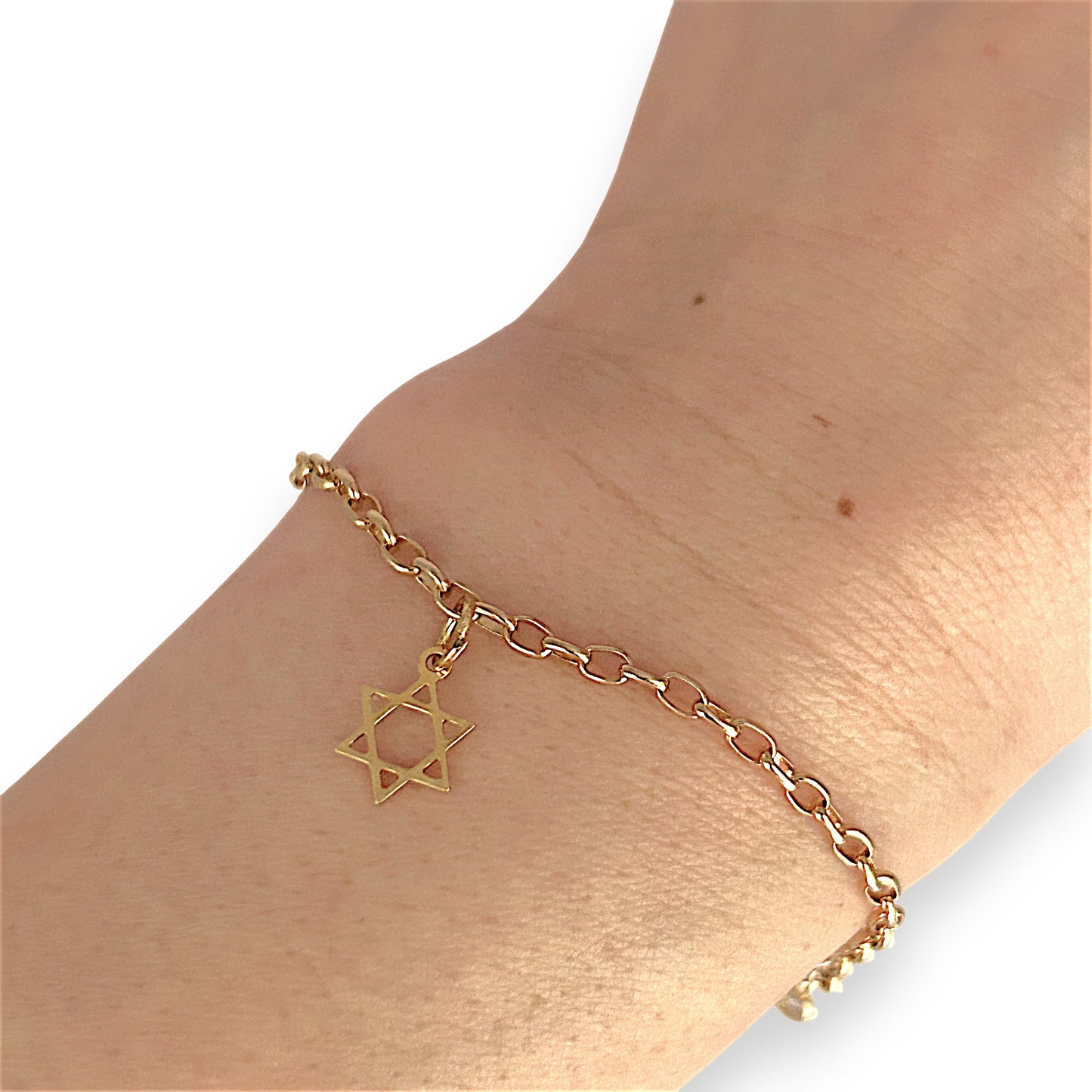 GOLD DEAL | 9ct (9K) MHJ Gold Belcher Bracelet 18cm Symbolic Charms Hearts & Star