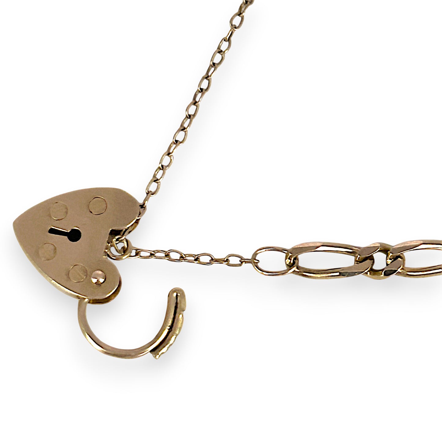 GOLD DEAL | 9ct (9K) Gold Sentimental Figaro Bracelet 18cm Padlock & Safety Chain