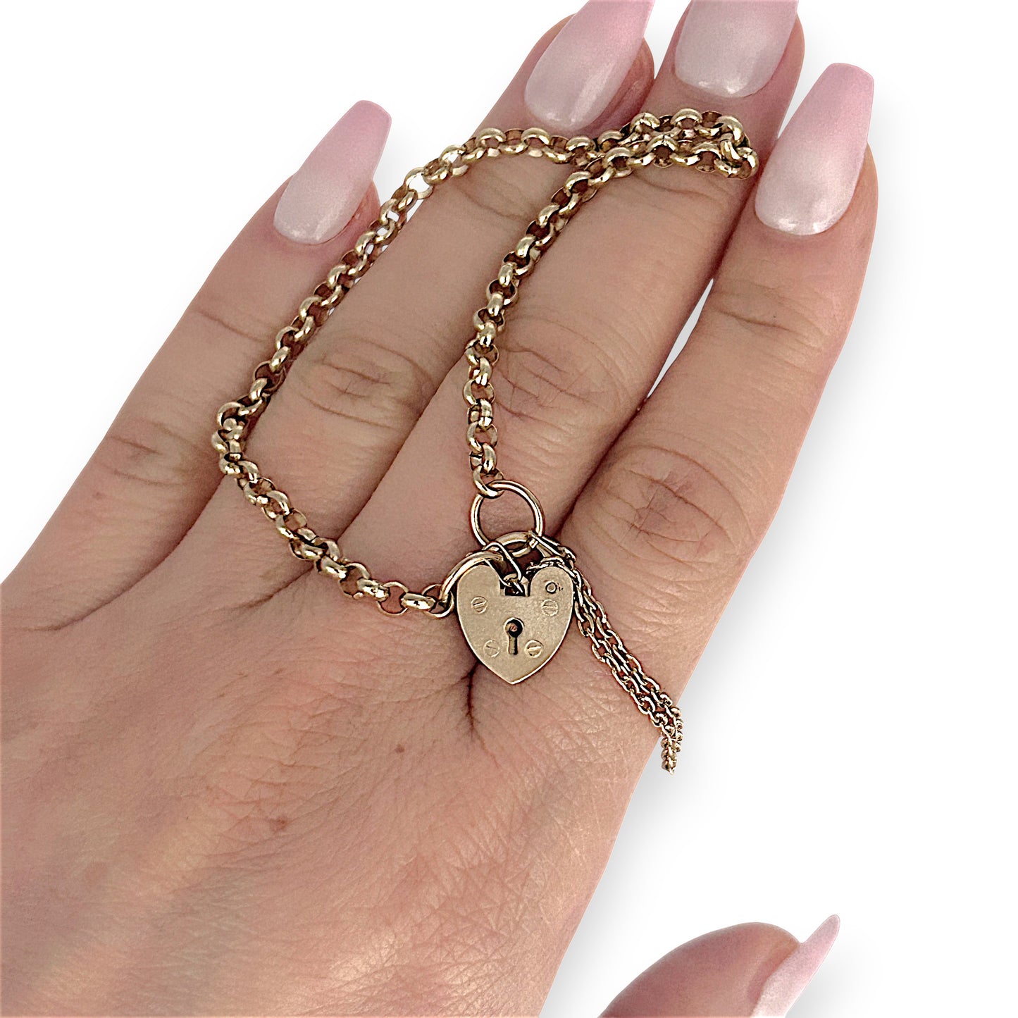 GOLD DEAL | 9ct (9K) Gold Vintage Glamour Belcher Bracelet 18cm with heart Padlock