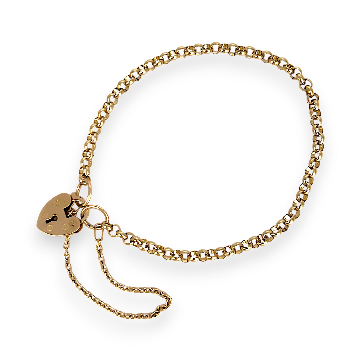 GOLD DEAL | 9ct (9K) Gold Vintage Glamour Belcher Bracelet 18cm with heart Padlock