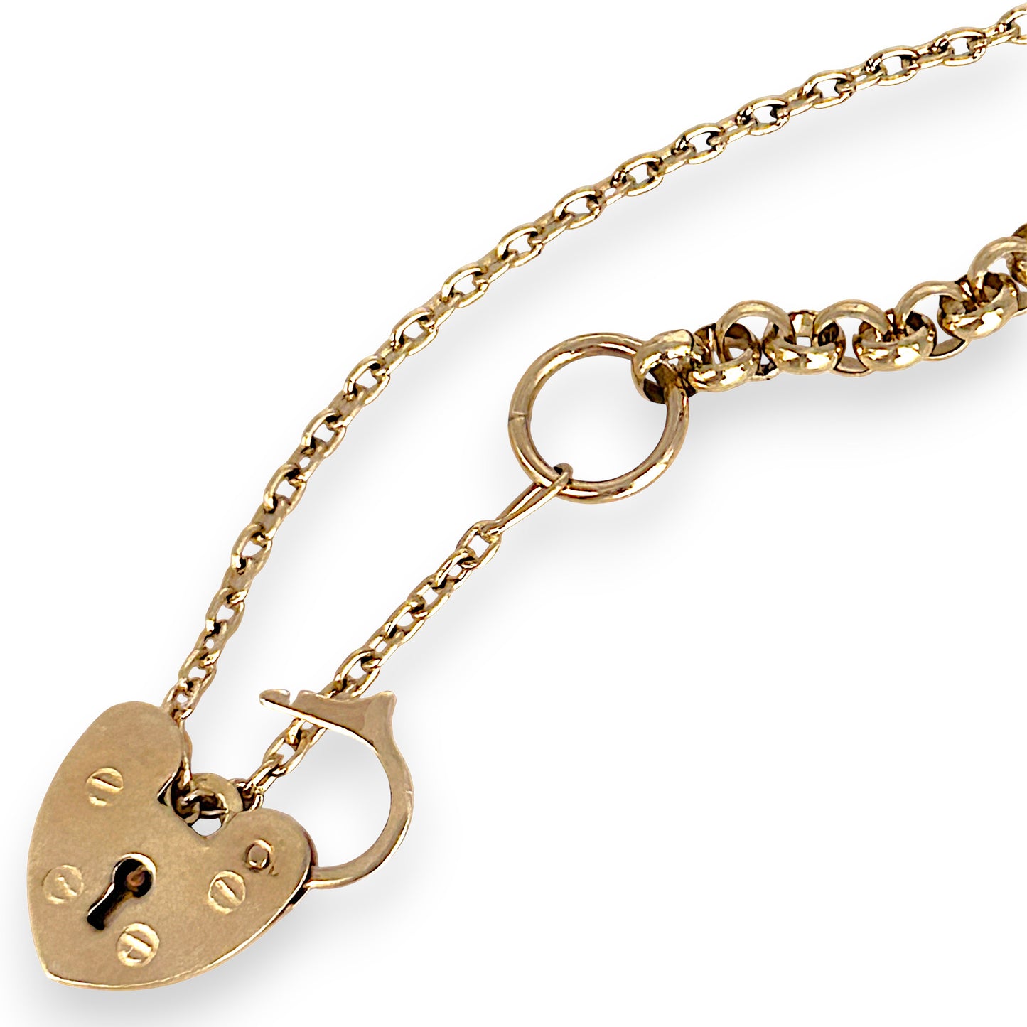 GOLD DEAL | 9ct (9K) Gold Vintage Glamour Belcher Bracelet 18cm with heart Padlock