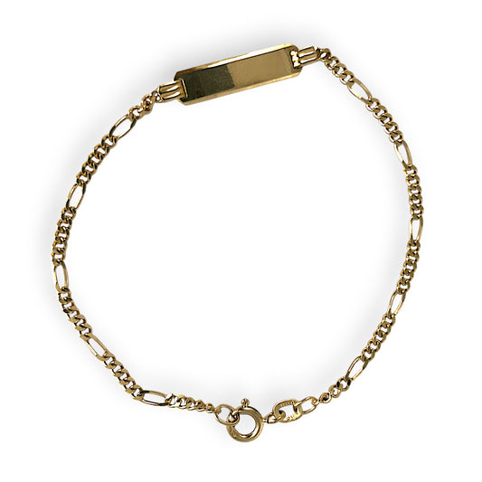 GOLD DEAL | 9ct (9K) Gold Engravable Plate ID Figaro 5-1 Bracelet 18cm