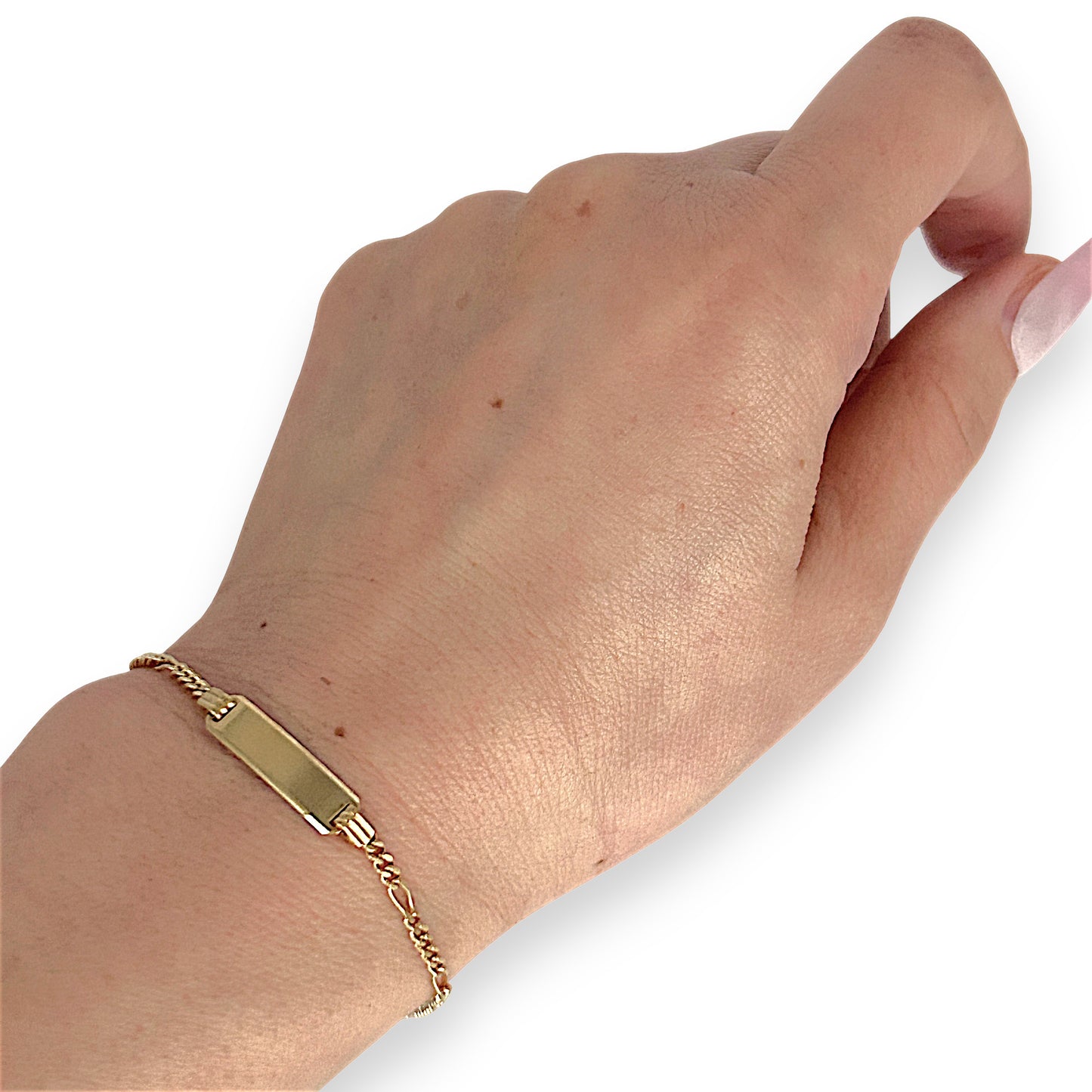 GOLD DEAL | 9ct (9K) Gold Engravable Plate ID Figaro 5-1 Bracelet 18cm