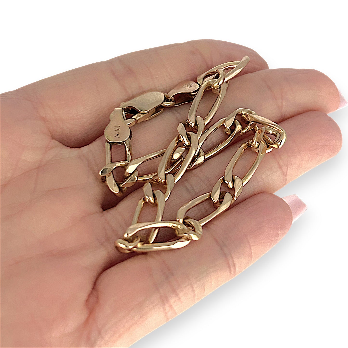 GOLD DEAL | NZ 9ct (9K) Gold Flawless Figaro Elongated Link Bracelet 21.5cm