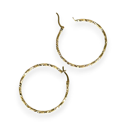 GOLD DEAL | 9ct (9K) Gold Embossed Twist Circle Hoop Earrings 34.1mm