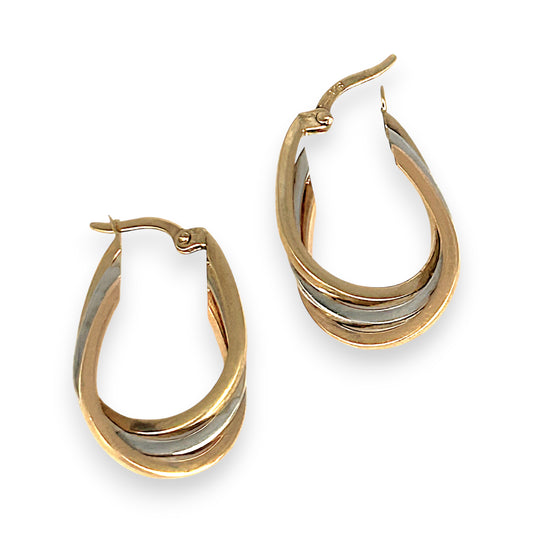 GOLD DEAL | 9ct Y/W Gold Oval Modern Twist Hoop Earrings