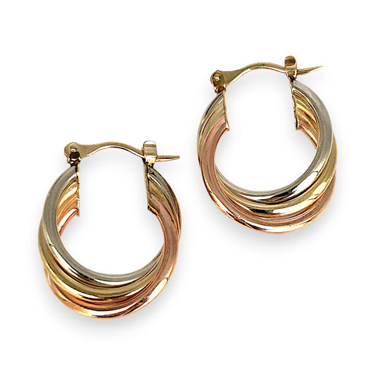 GOLD DEAL | 9ct Y/W/R Gold Tricolour Harmony Hoop Earrings 22.9mm