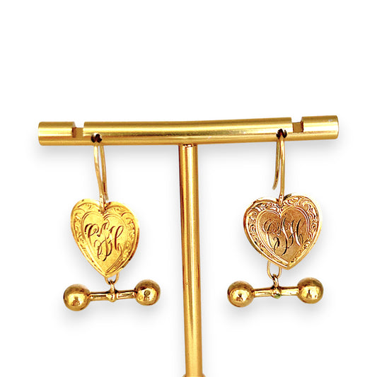 GOLD DEAL | 9ct Gold Vintage Heart Dangle Earrings