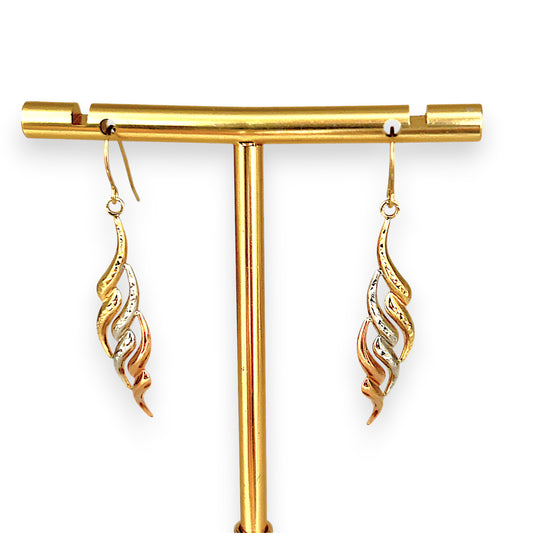 GOLD DEAL | 9ct Y/W/R Gold ri-Color Gold Twist Drop Earrings