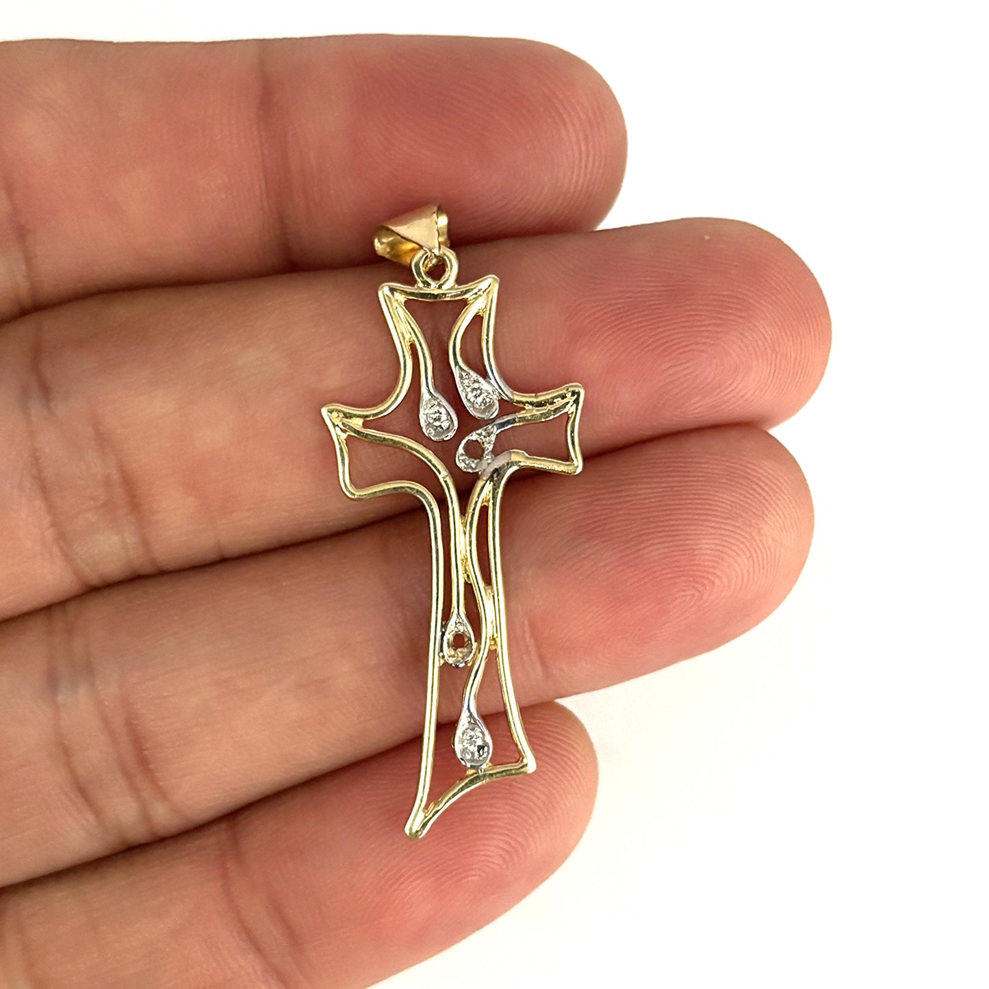 GOLD DEAL | 9ct (9K) Gold Divine Radiance Cross Pendant with Diamond Accents