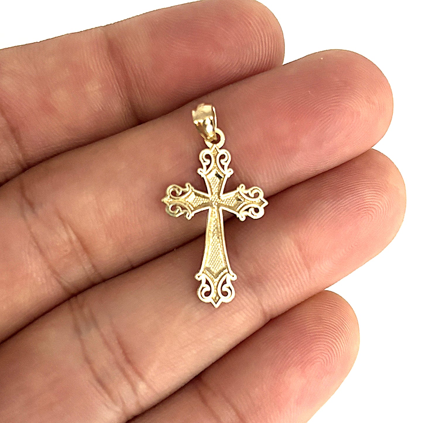 GOLD DEAL | 9ct (9K) Y/W Gold Two Tone Vintage Scrollwork Cross Pendant 24.6mm