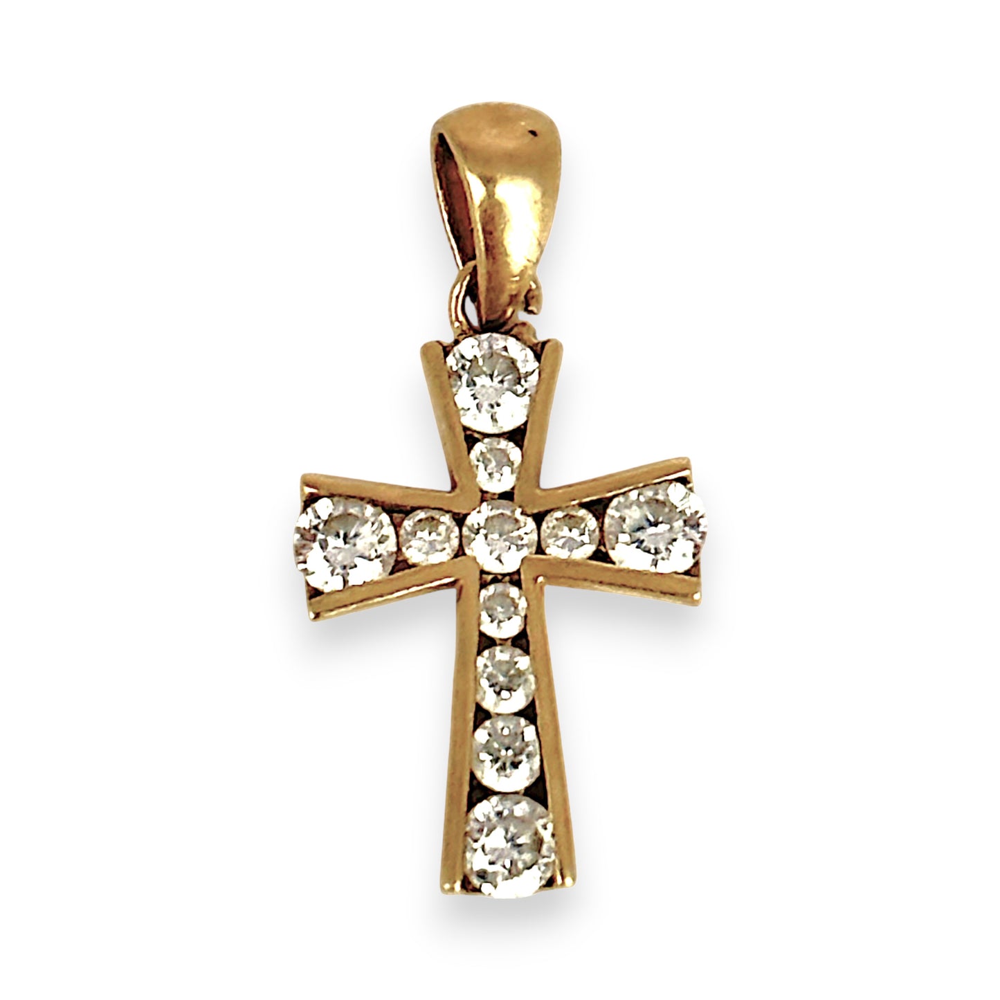 GOLD DEAL | 9ct (9K) Gold Cross Pendant with Graduated CZ Stones 17.5mm