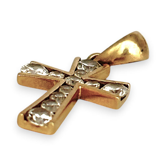 GOLD DEAL | 9ct (9K) Gold Cross Pendant with Graduated CZ Stones 17.5mm