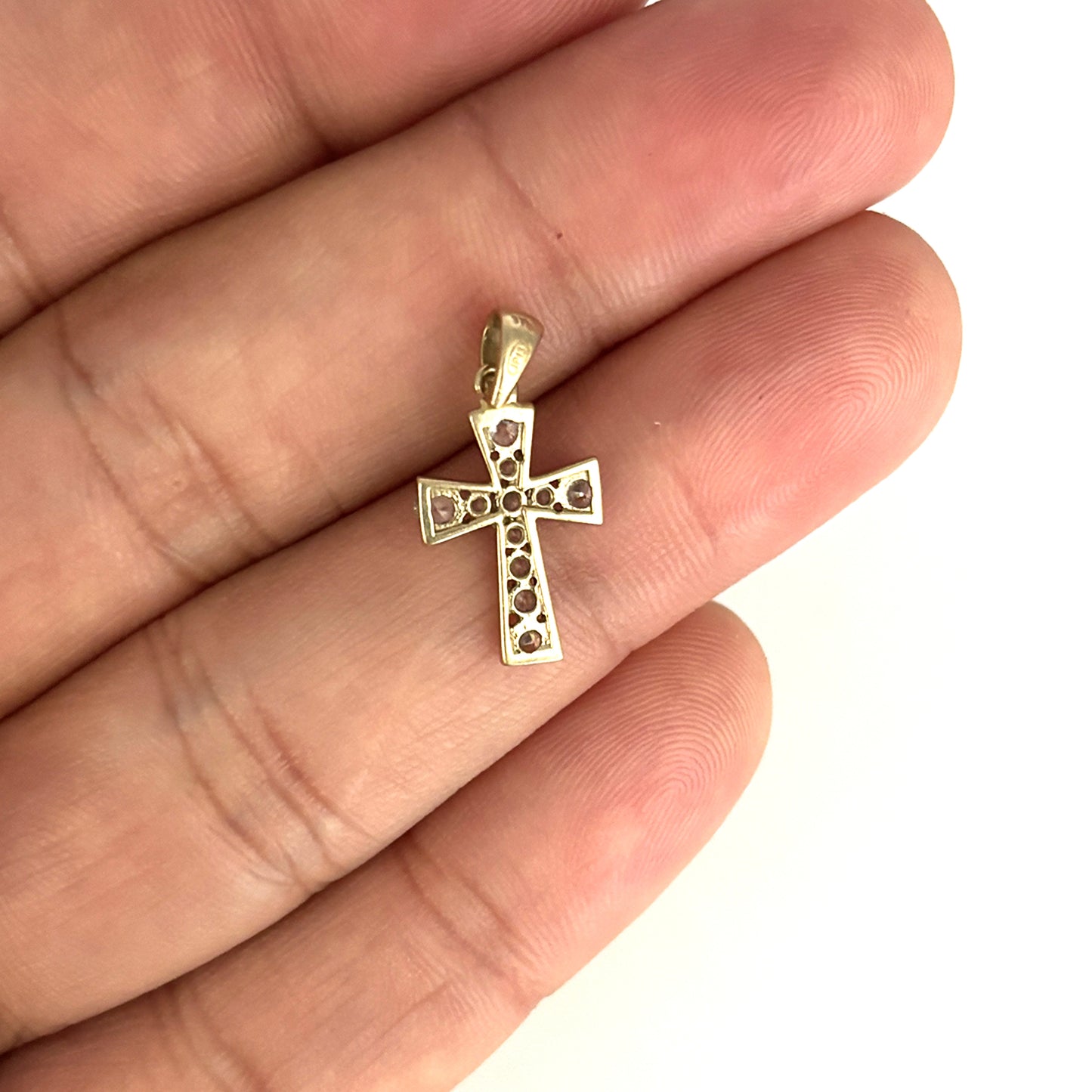 GOLD DEAL | 9ct (9K) Gold Cross Pendant with Graduated CZ Stones 17.5mm