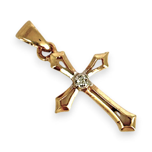 GOLD DEAL | 9ct (9K) Gold Cross with Diamond Accent