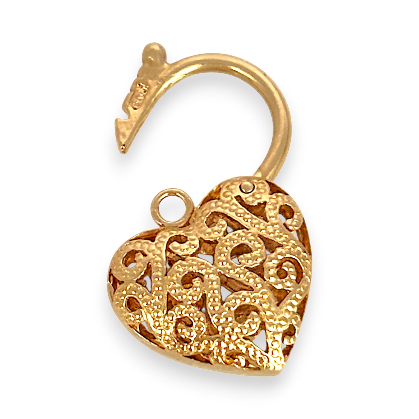 GOLD DEAL | 9ct (9K) Gold Filigree Heart Gold Padlock with Ornate Detailing