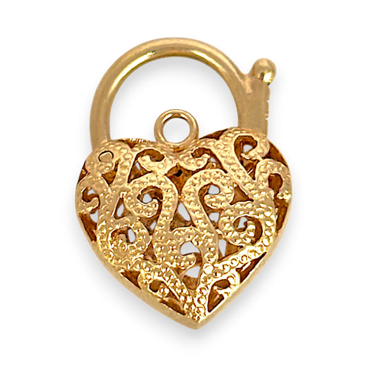 GOLD DEAL | 9ct (9K) Gold Filigree Heart Gold Padlock with Ornate Detailing