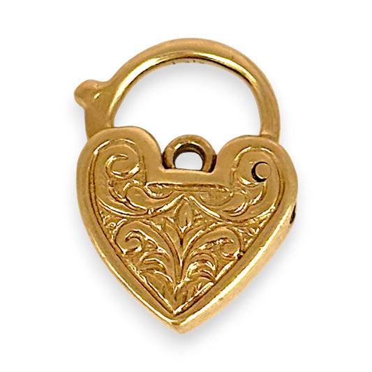 GOLD DEAL | 9ct (9K) Gold Regal Scroll Heart Padlock Pendant with Ornate Engraving
