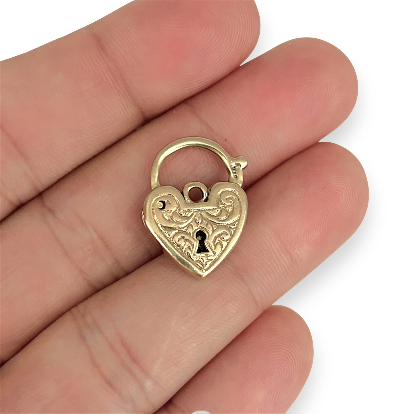 GOLD DEAL | 9ct (9K) Gold Regal Scroll Heart Padlock Pendant with Ornate Engraving