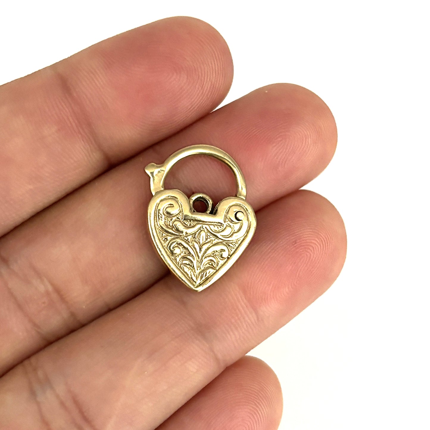 GOLD DEAL | 9ct (9K) Gold Regal Scroll Heart Padlock Pendant with Ornate Engraving