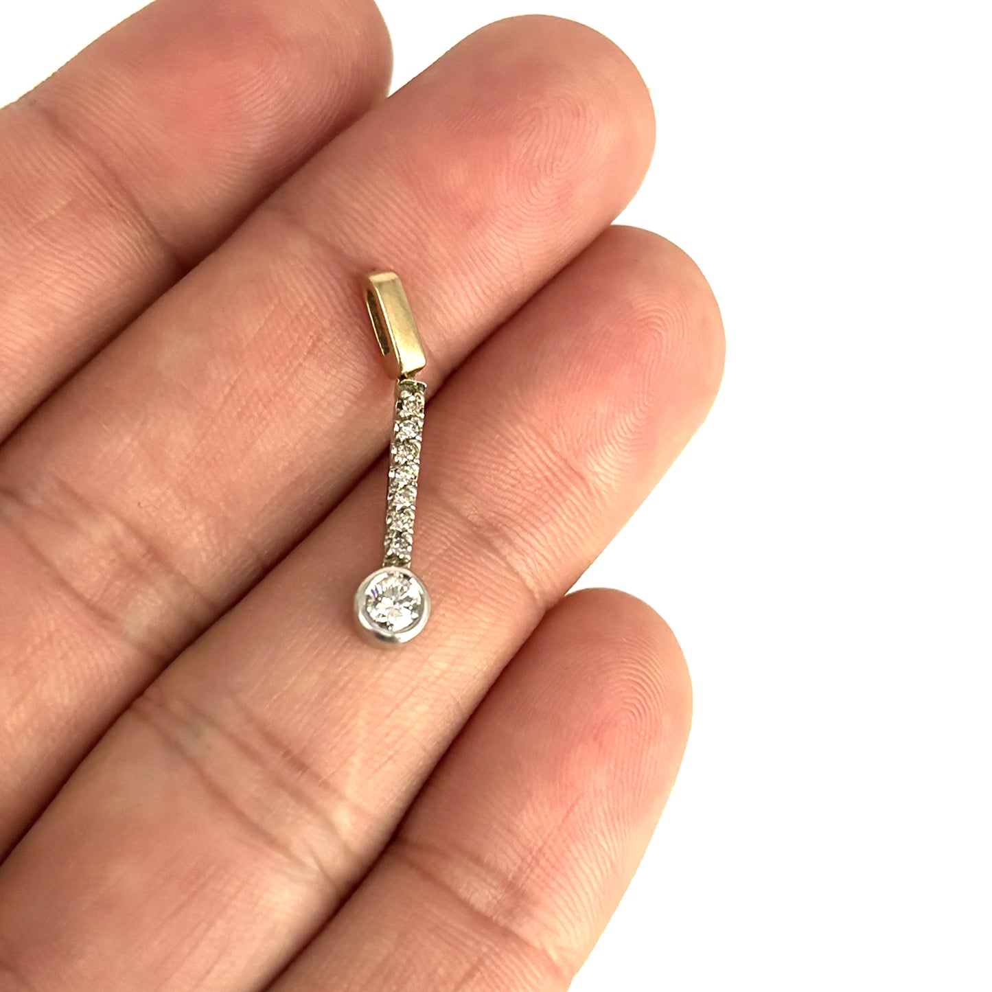 GOLD DEAL | 9ct (9K) Gold Diamond Drop Bar Pendant