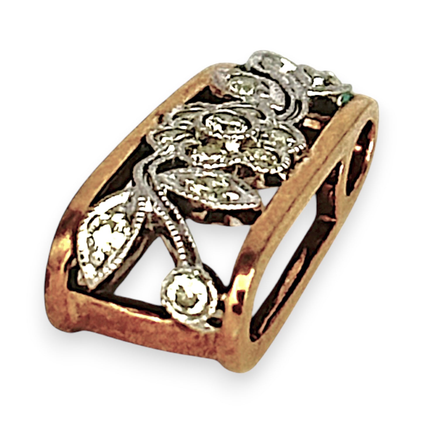 GOLD DEAL | 9ct (9K) Y/W Gold Vintage Floral Filigree Pendant with Diamonds