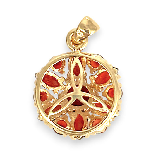 GOLD DEAL | 9ct (9K) Gold Floral Radiant Red Garnet Cluster Pendant