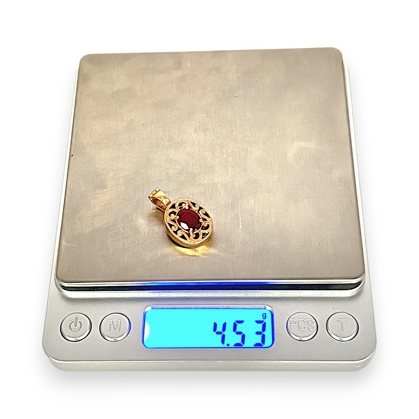 GOLD DEAL | 9ct (9K) Gold Vintage Filigree Ornate Red Garnet Lock Pendant